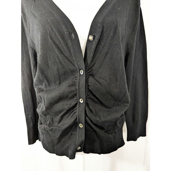 CACHE! ELEGANT JEWELED & MOP BUTTON BLACK LIGHTWEIGHT CARDIGAN SWEATER! SZ L - Picture 4 of 9